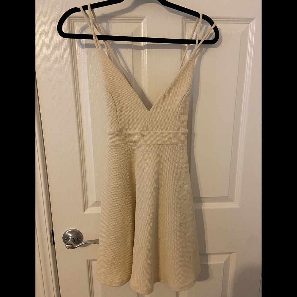 Cream/Light Beige Double Spaghetti Strapped Skater Dress